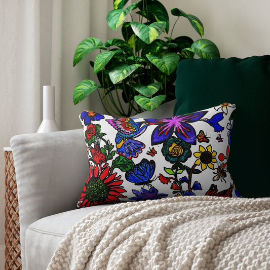 Spring Floral Lumbar Pillow - Handcrafted Artwork on Spun Polyester