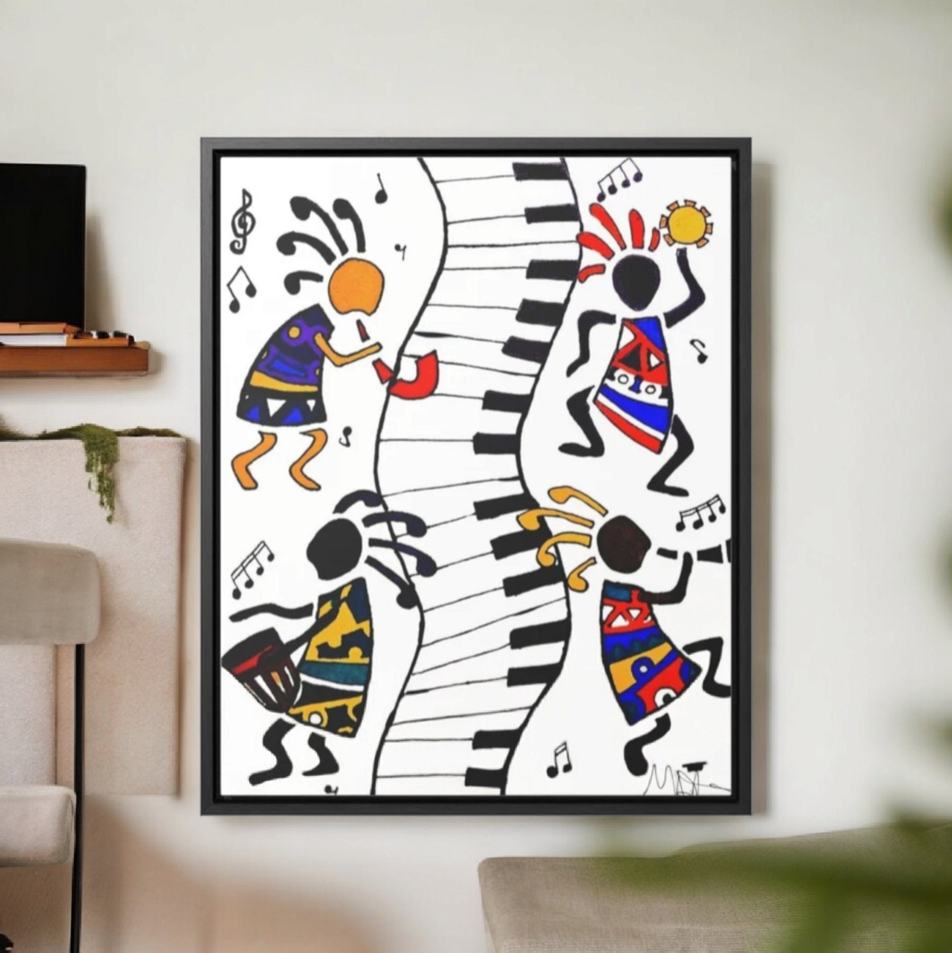 Tribal Music Wall Art, Original Hand Drawn Piece, Cultural Home Decor, Vertical Frame