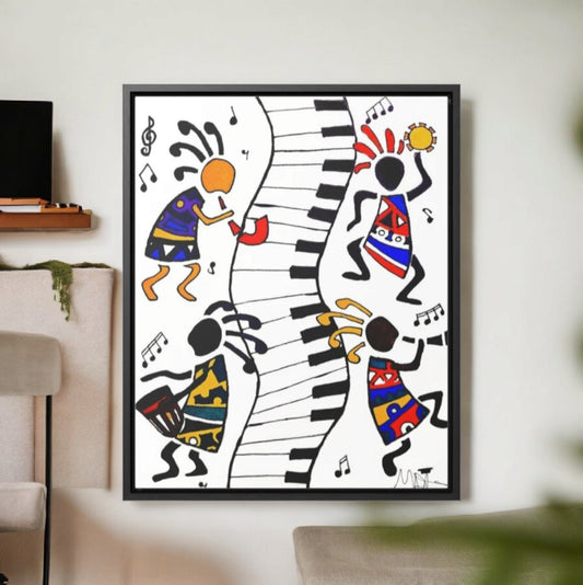 Tribal Music Wall Art, Original Hand Drawn Piece, Cultural Home Decor, Vertical Frame