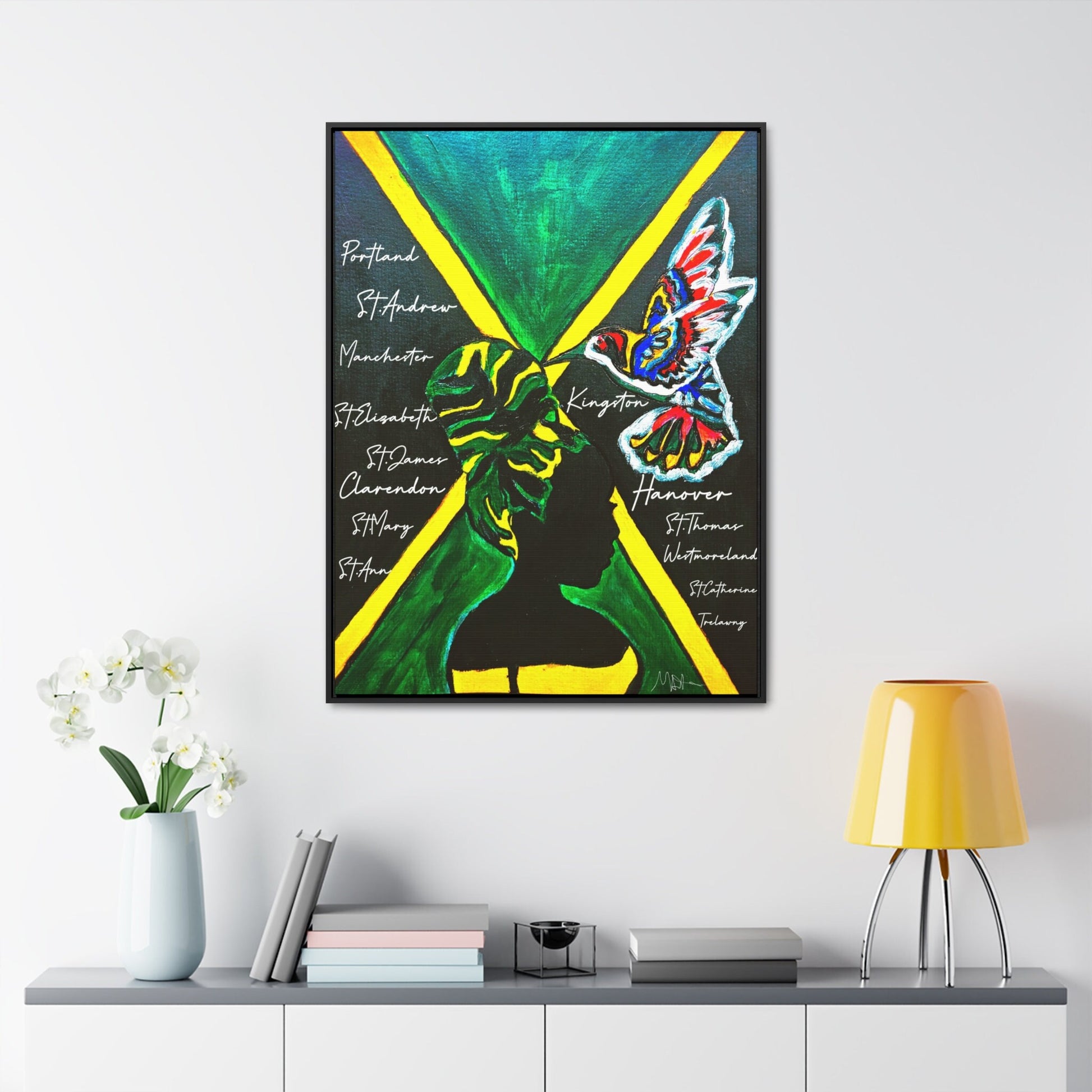 Hand-Painted Jamaican Flag Canvas Wrap - Original Vertical Frame for Living Room Art