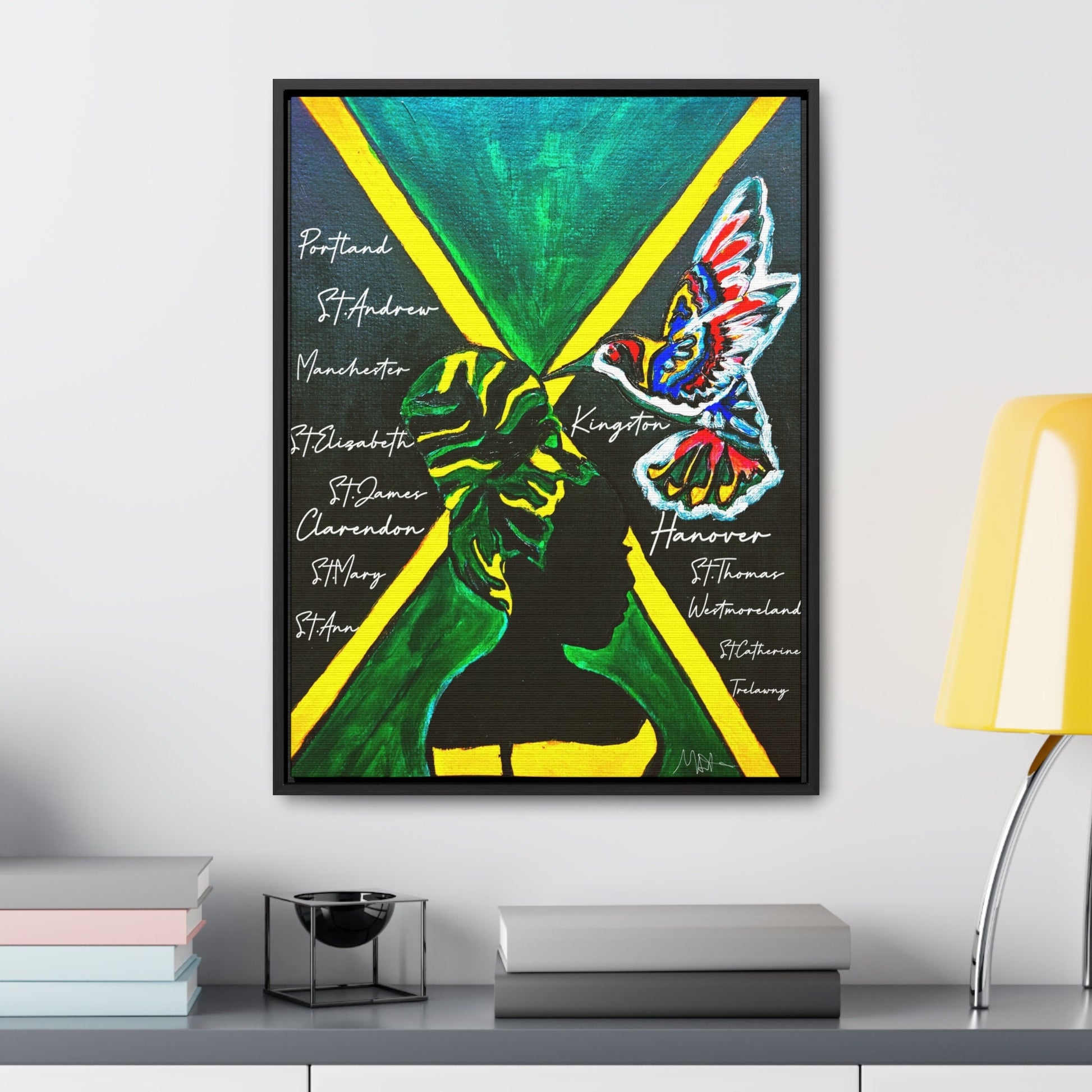 Hand-Painted Jamaican Flag Canvas Wrap - Original Vertical Frame for Living Room Art