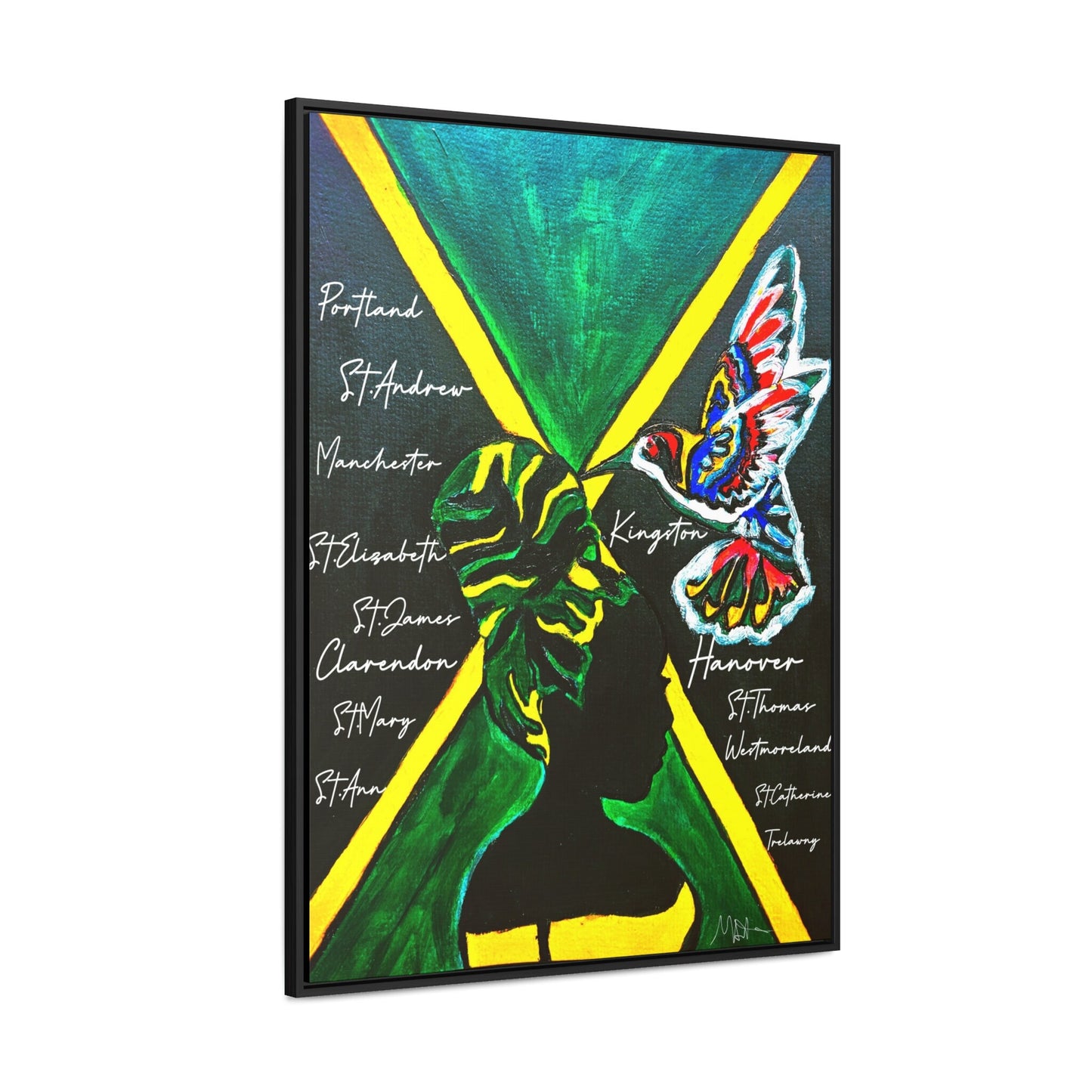 Hand-Painted Jamaican Flag Canvas Wrap - Original Vertical Frame for Living Room Art