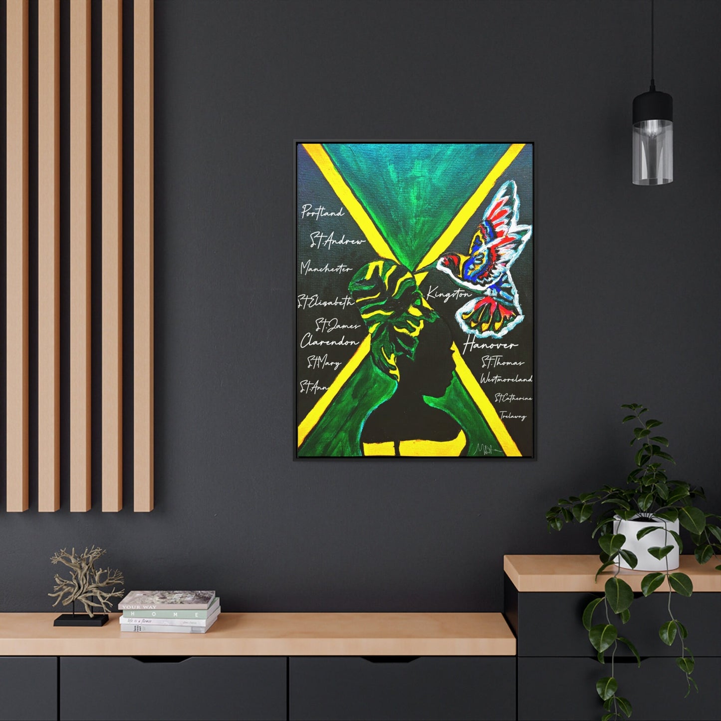 Hand-Painted Jamaican Flag Canvas Wrap - Original Vertical Frame for Living Room Art