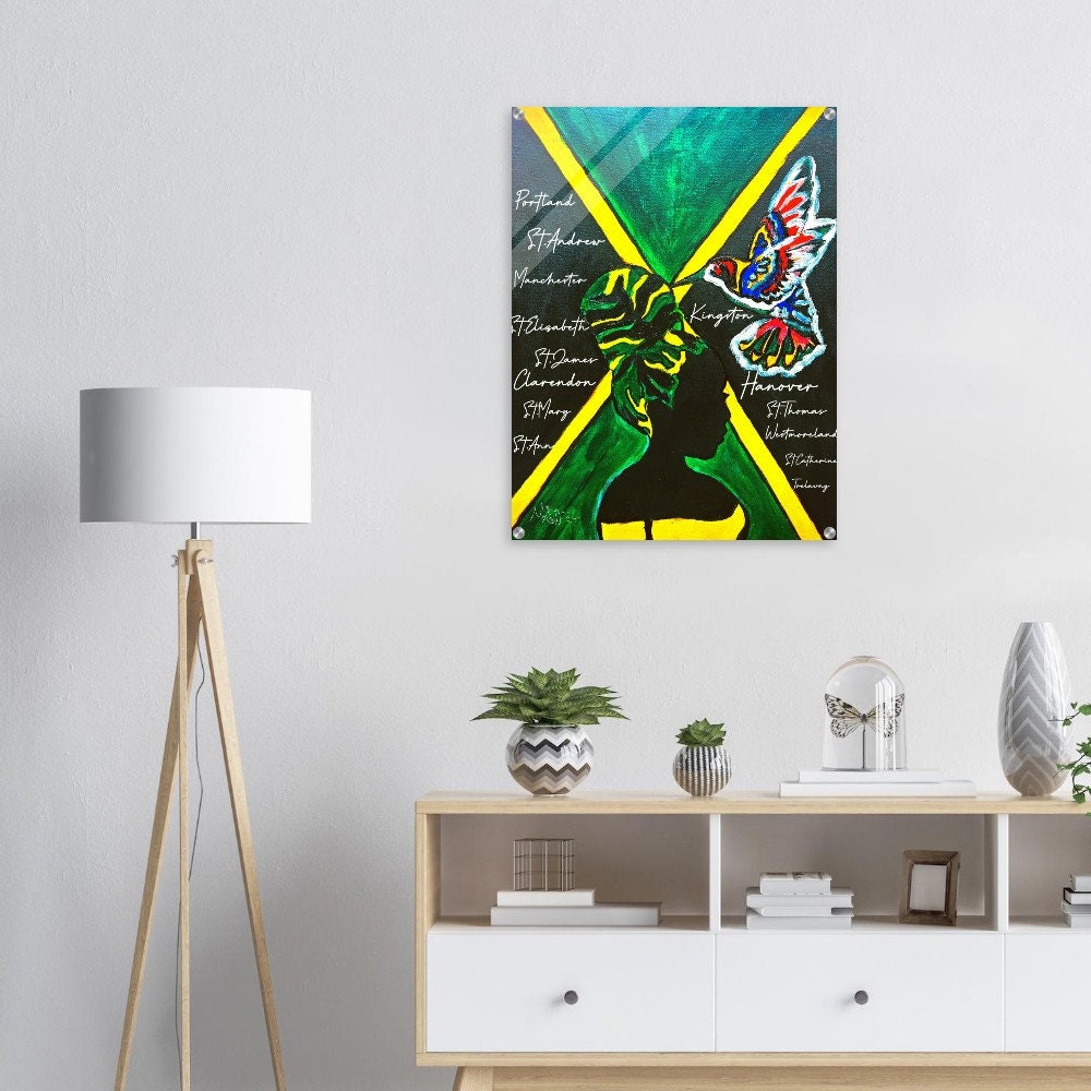 Hand Drawn Wall Art with Jamaican Woman, Original Acrylic Painting for Bohemian
