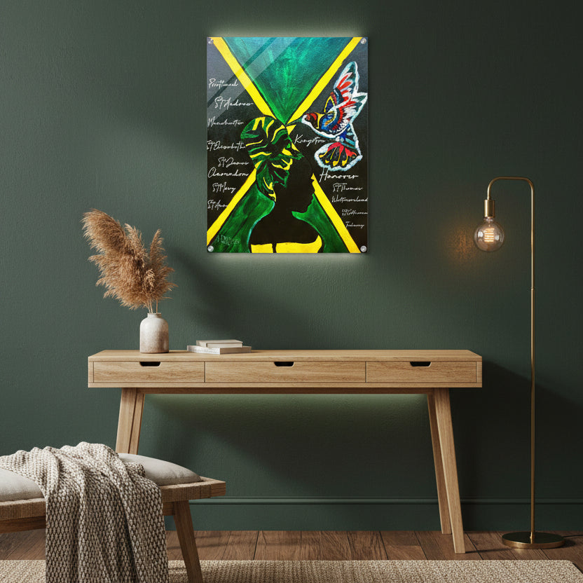 Hand Drawn Wall Art with Jamaican Woman, Original Acrylic Painting for Bohemian Gelato