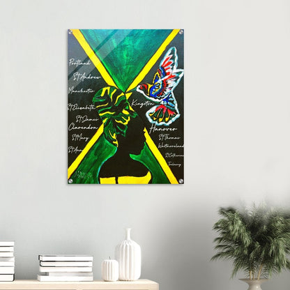 Hand Drawn Wall Art with Jamaican Woman, Original Acrylic Painting for Bohemian