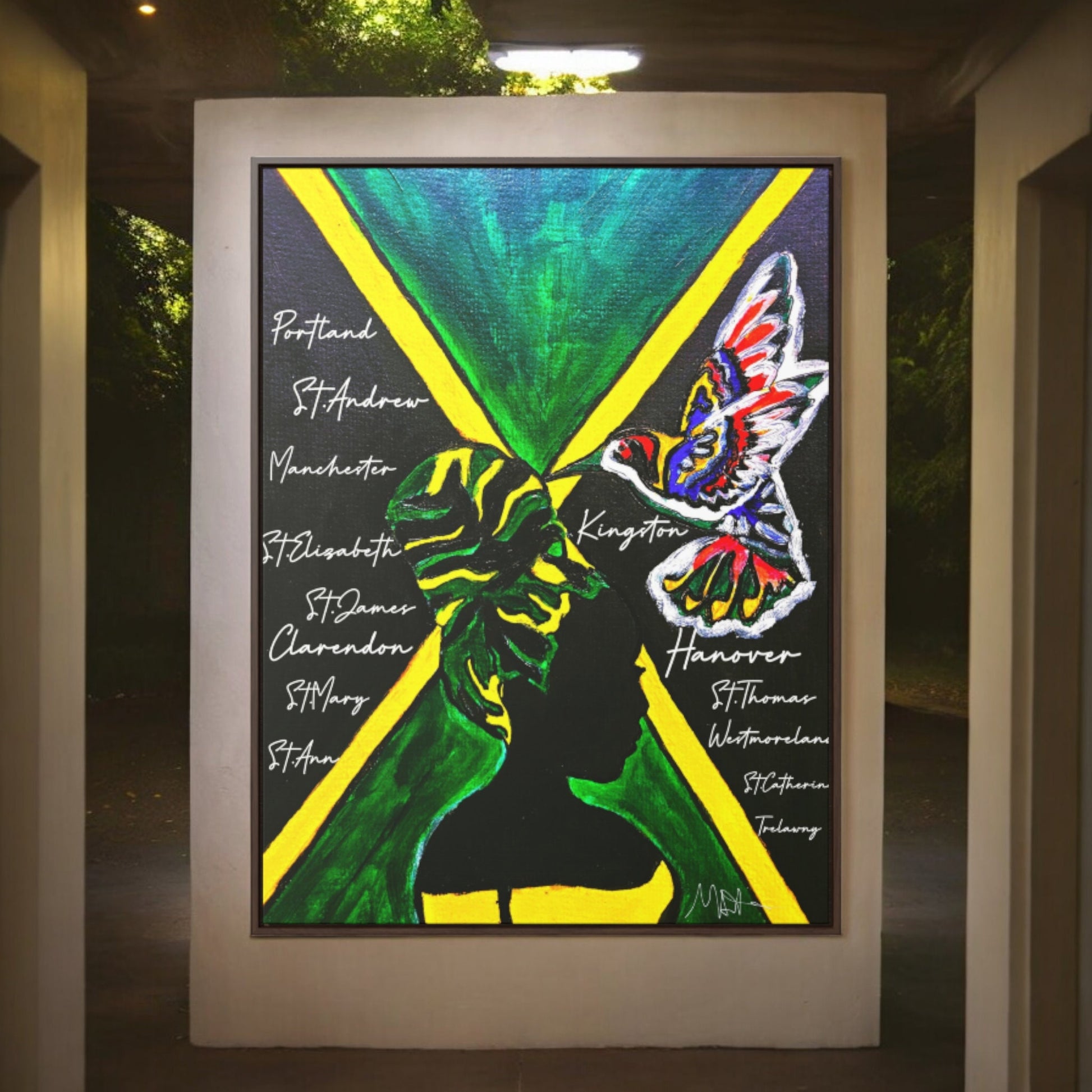 Hand-Painted Jamaican Flag Canvas Wrap - Original Vertical Frame for Living Room Art