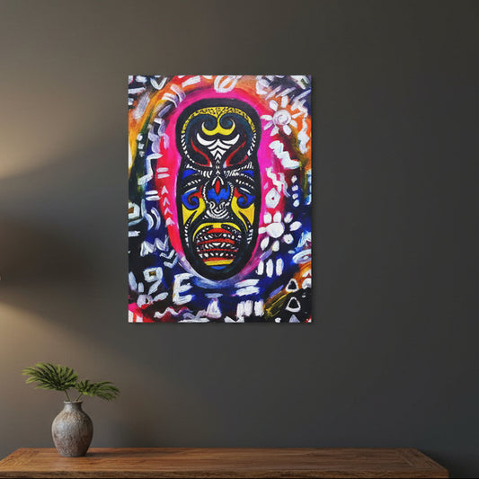 Unique Tribal Mask Painting, Matte Canvas Stretched - Authentic Ethnic Decor
