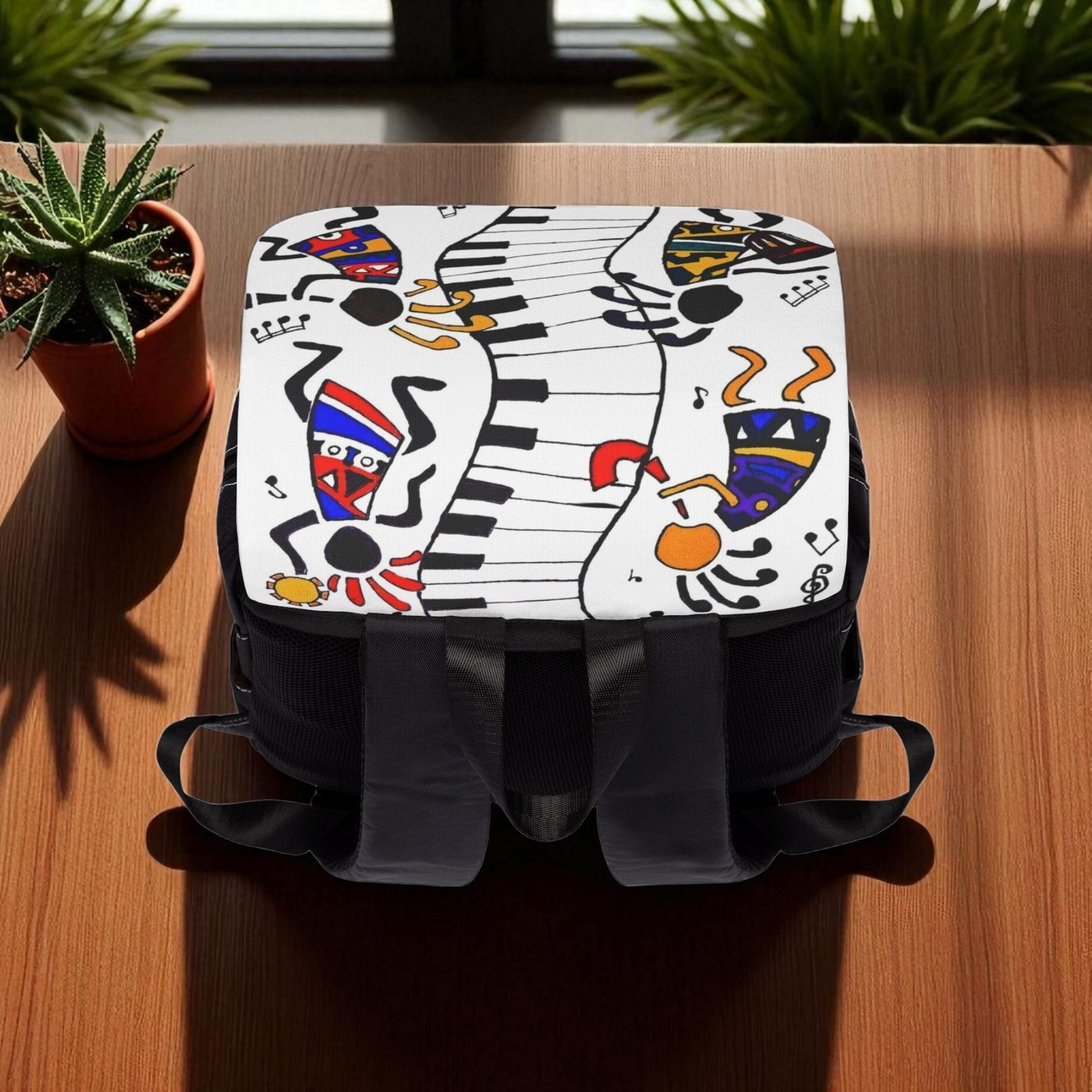 Artistic Music Design Backpack - Handcrafted, Spacious Oxford Canvas Bag