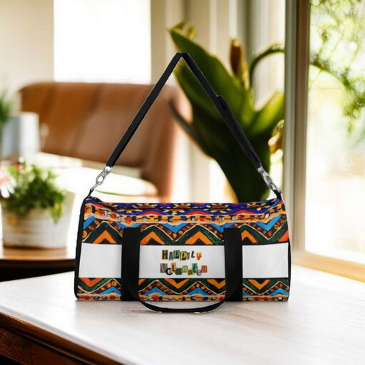 Artisan Tribal Textile Duffel Bag - Sturdy Oxford Canvas, Adjustable Strap
