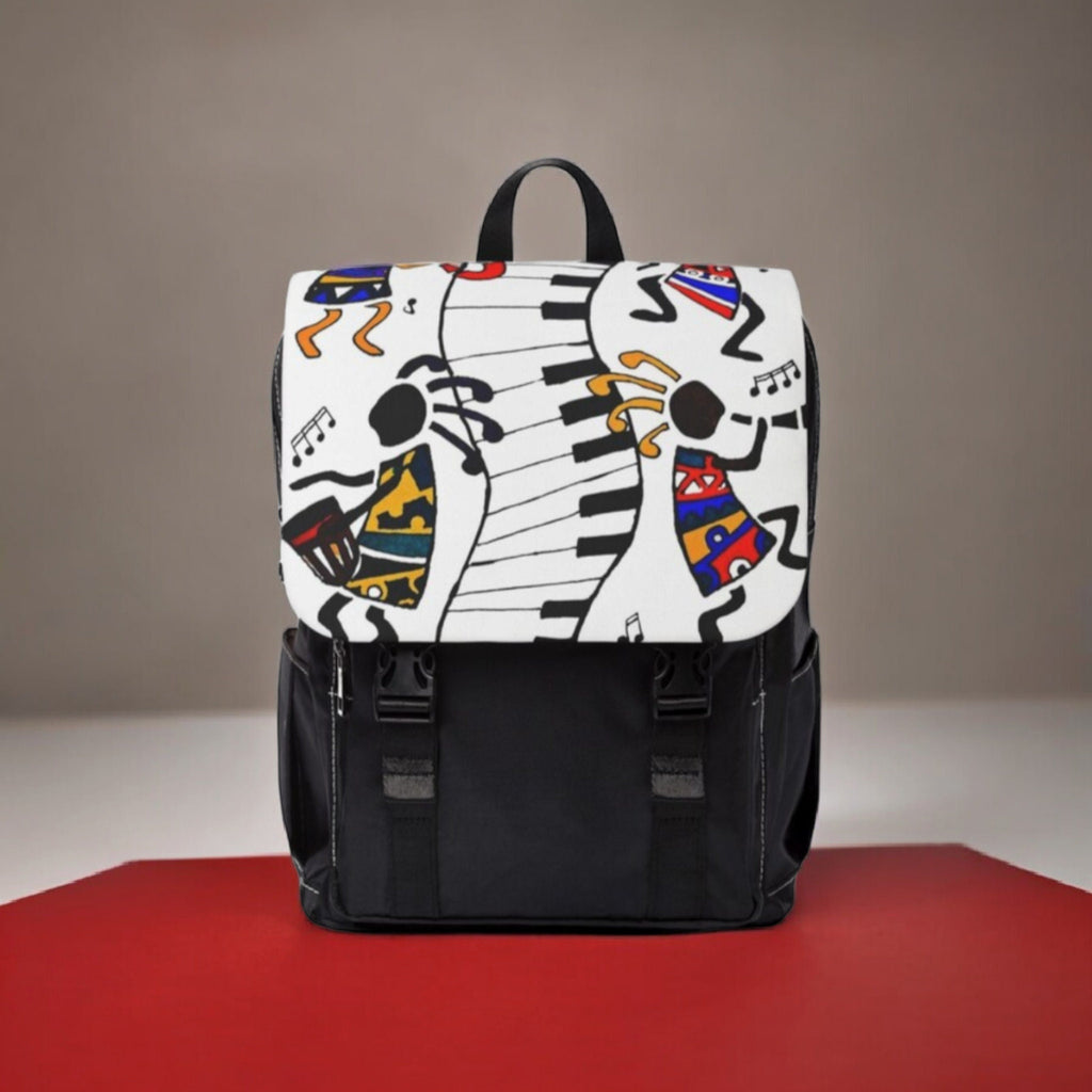 Artistic Music Design Backpack - Handcrafted, Spacious Oxford Canvas Bag