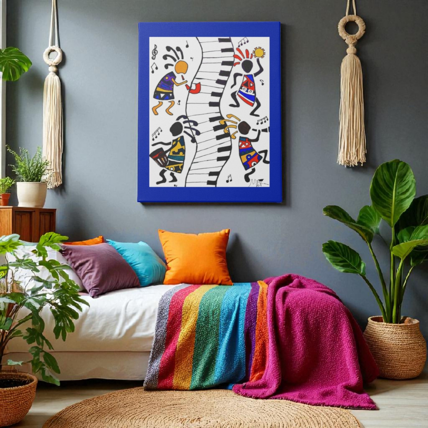 Tribal Music Wall Art, Original Hand Drawn Piece, Cultural Home Decor