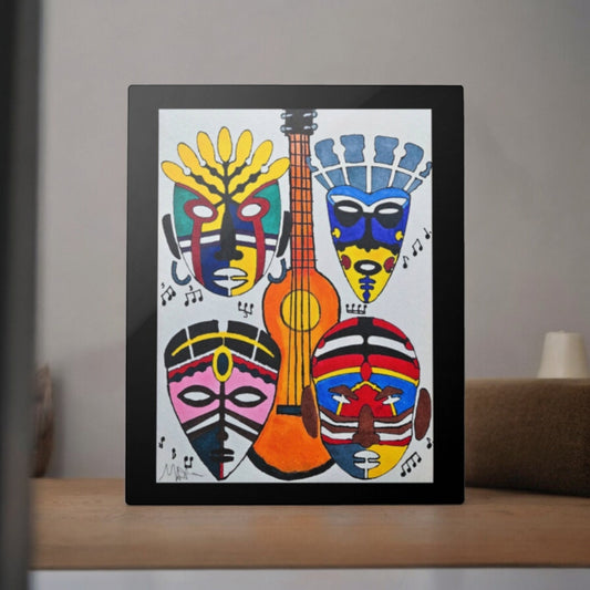 Eclectic Tribal Masks Wall Art -Colorful Handcrafted Music-Inspired Metal Painting