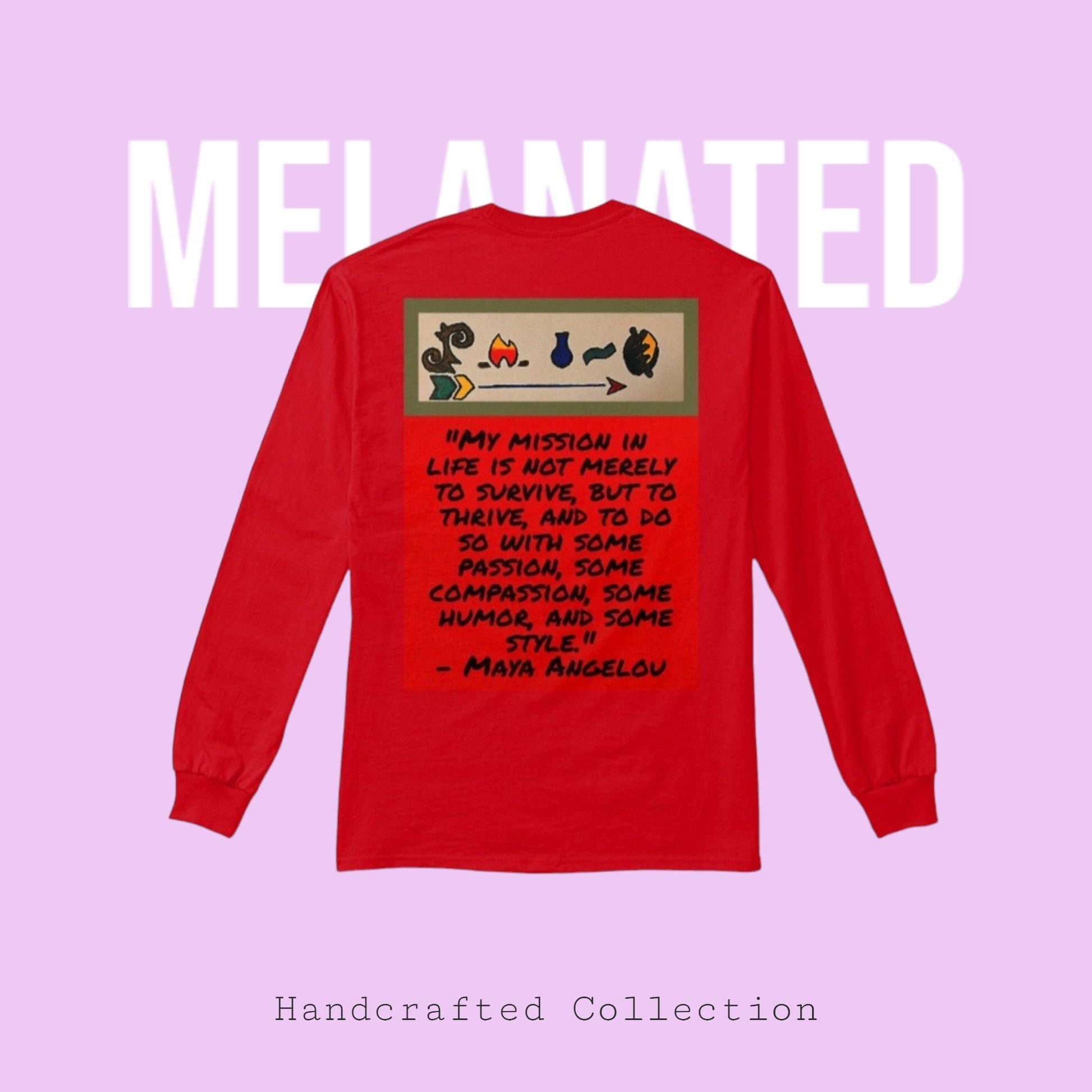 Handcrafted African Drawing on Unisex Long Sleeved T-shirt, Tribal Art