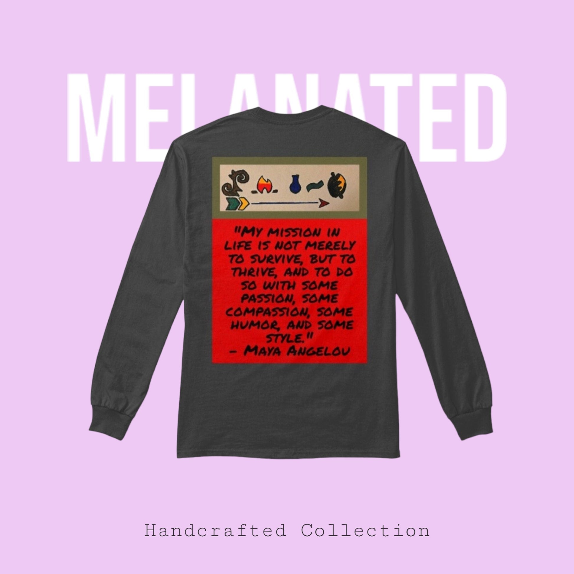 Handcrafted African Drawing on Unisex Long Sleeved T-shirt, Tribal Art