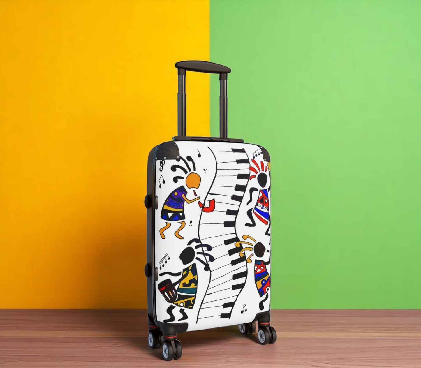 Eclectic Music Art Suitcase - Handcrafted, 360 Degree, Swivel Wheels