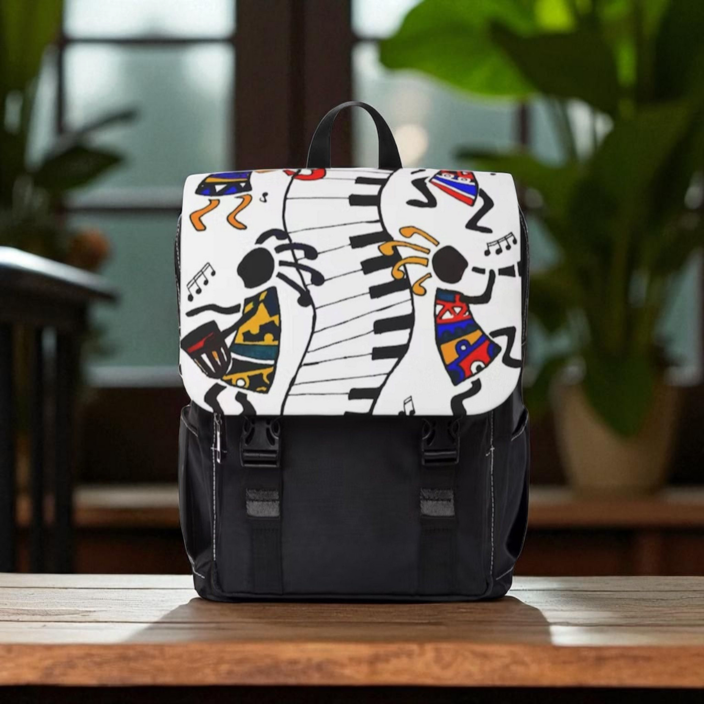 Artistic Music Design Backpack - Handcrafted, Spacious Oxford Canvas Bag