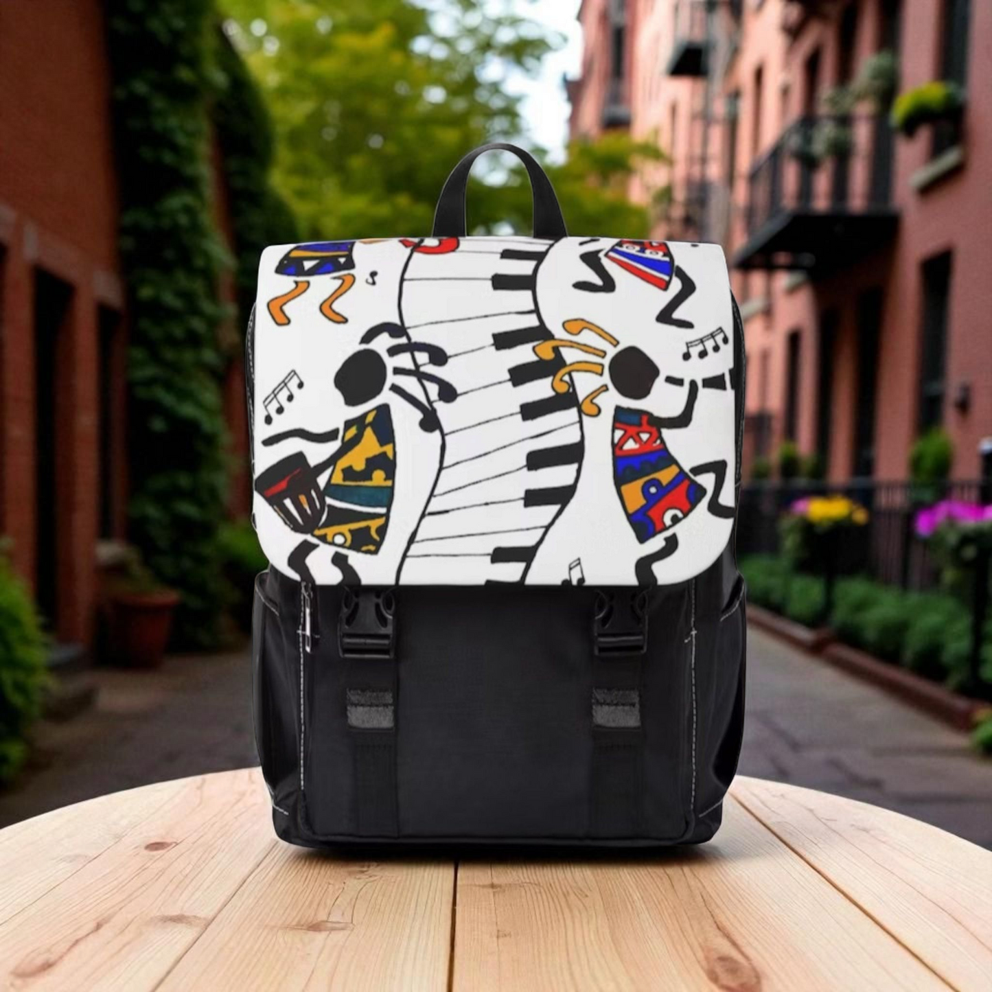 Artistic Music Design Backpack - Handcrafted, Spacious Oxford Canvas Bag