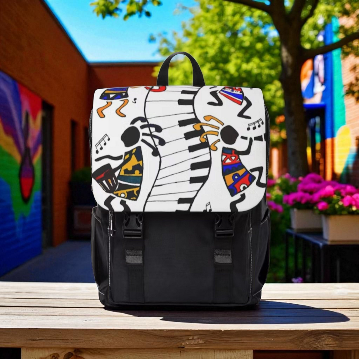 Artistic Music Design Backpack - Handcrafted, Spacious Oxford Canvas Bag