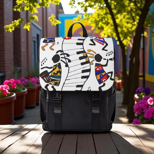 Artistic Music Design Backpack - Handcrafted, Spacious Oxford Canvas Bag