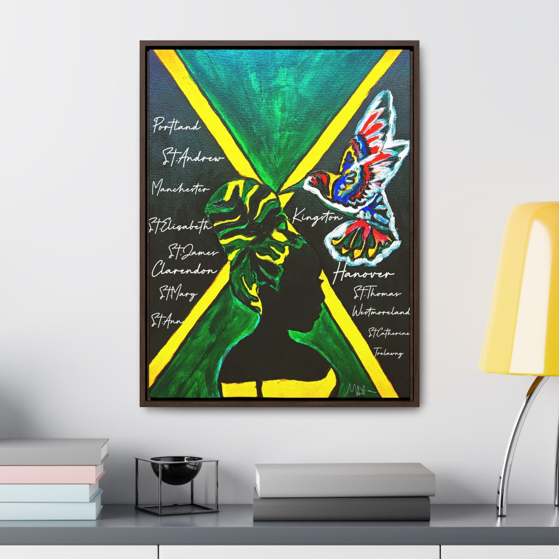Hand-Painted Jamaican Flag Canvas Wrap - Original Vertical Frame for Living Room Art