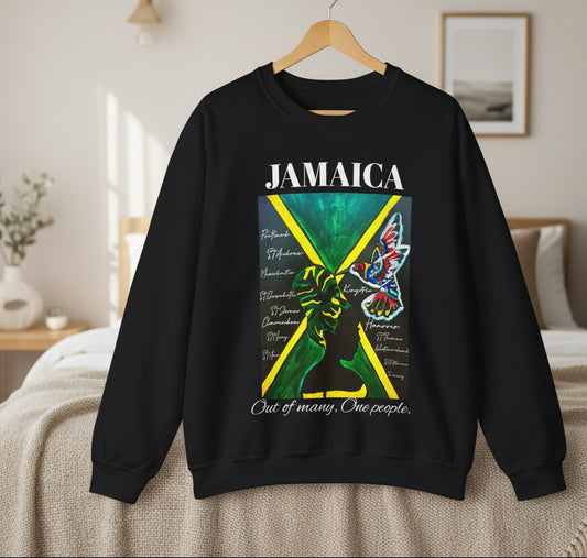 Handcrafted Graphic Sweatshirt featuring Jamaican Flag Art, Cozy Crewneck