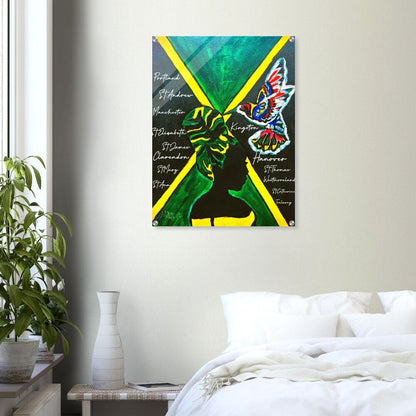 Hand Drawn Wall Art with Jamaican Woman, Original Acrylic Painting for Bohemian