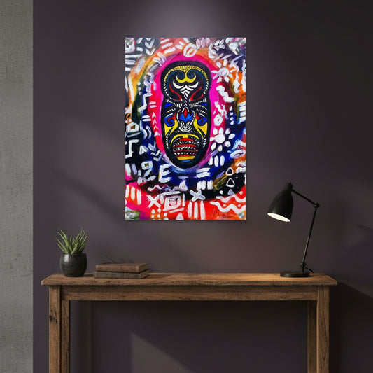 Vibrant Tribal Mask Painting, Acrylic Print - Authentic Handcrafted Decor