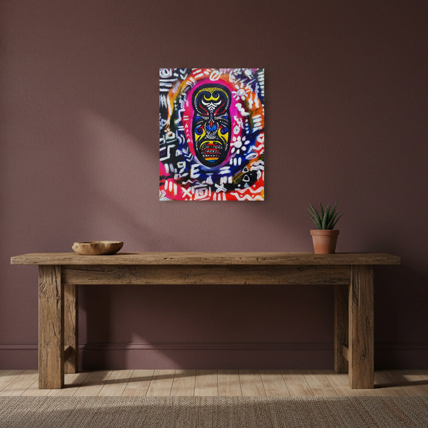 Artisan Tribal Mask Painting on Matte Stretched Canvas, Eco-Friendly Wall Art for Home Decor Printify