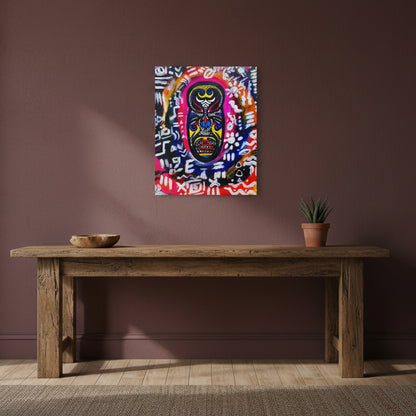 Artisan Tribal Mask Painting on Matte Stretched Canvas, Eco-Friendly Wall Art for Home Decor Printify