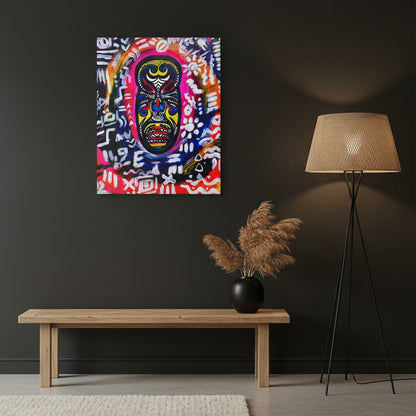 Artisan Tribal Mask Painting on Matte Stretched Canvas, Eco-Friendly Wall Art for Home Decor Printify