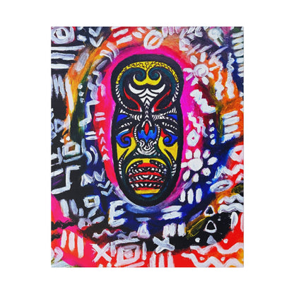 Artisan Tribal Mask Painting on Matte Stretched Canvas, Eco-Friendly Wall Art for Home Decor Printify