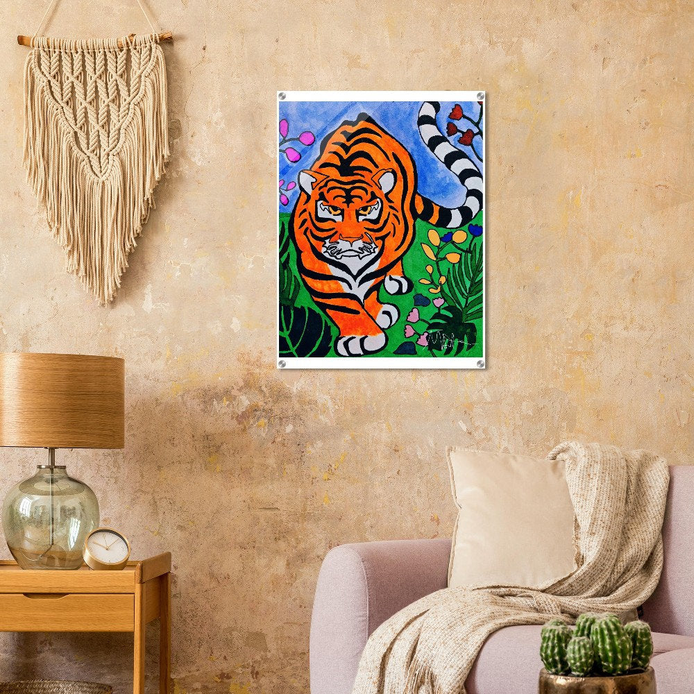 Striking Original Watercolor Tiger Acrylic Print - Vibrant Jungle Cat Artwork - Ideal For Living Room Display - Unique Art Collector Gift
