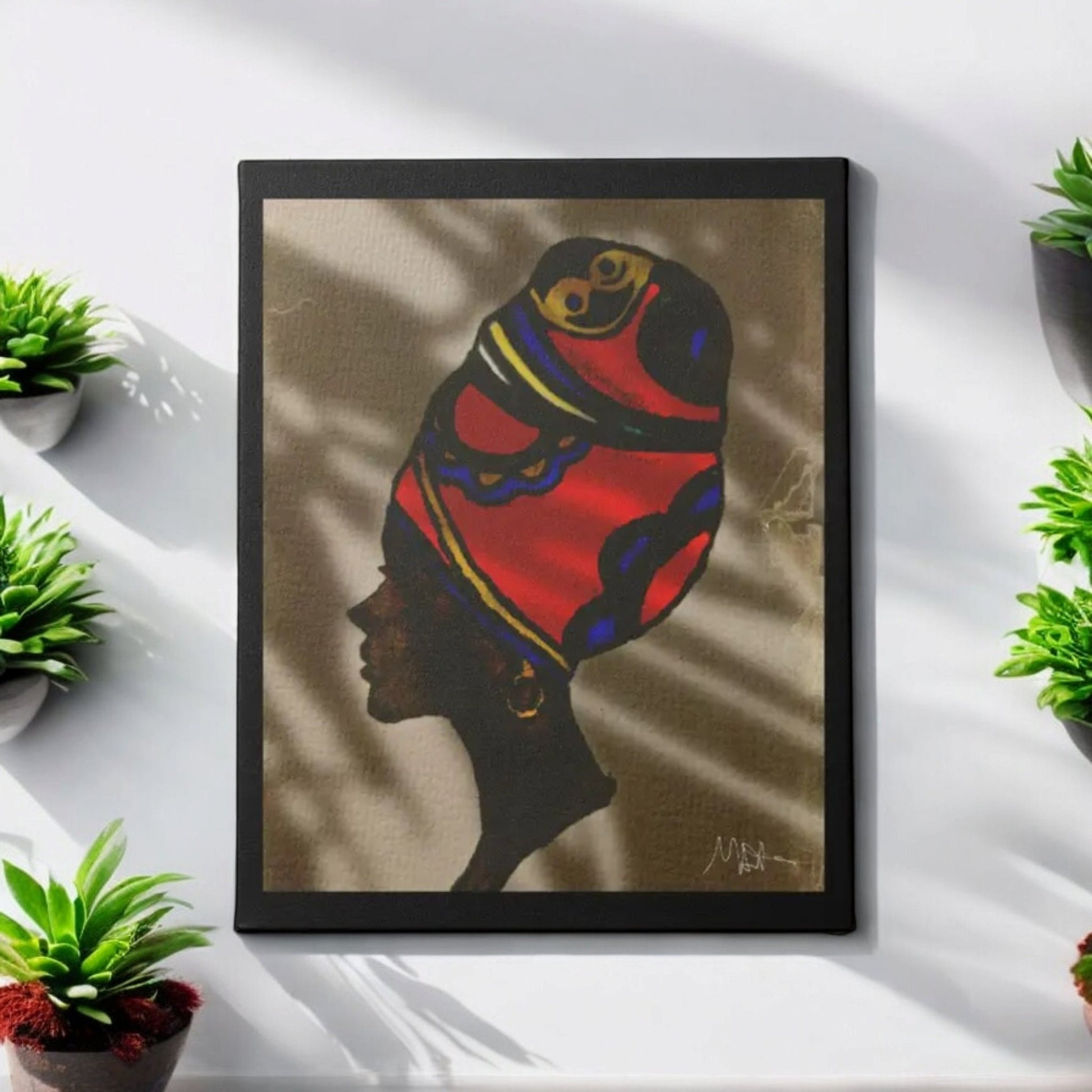 Original Artisan Black Woman Portrait, Elegant Afrocentric Painting, Office Decor