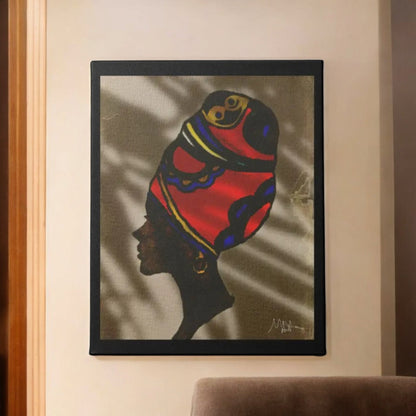 Original Artisan Black Woman Portrait, Elegant Afrocentric Painting, Office Decor