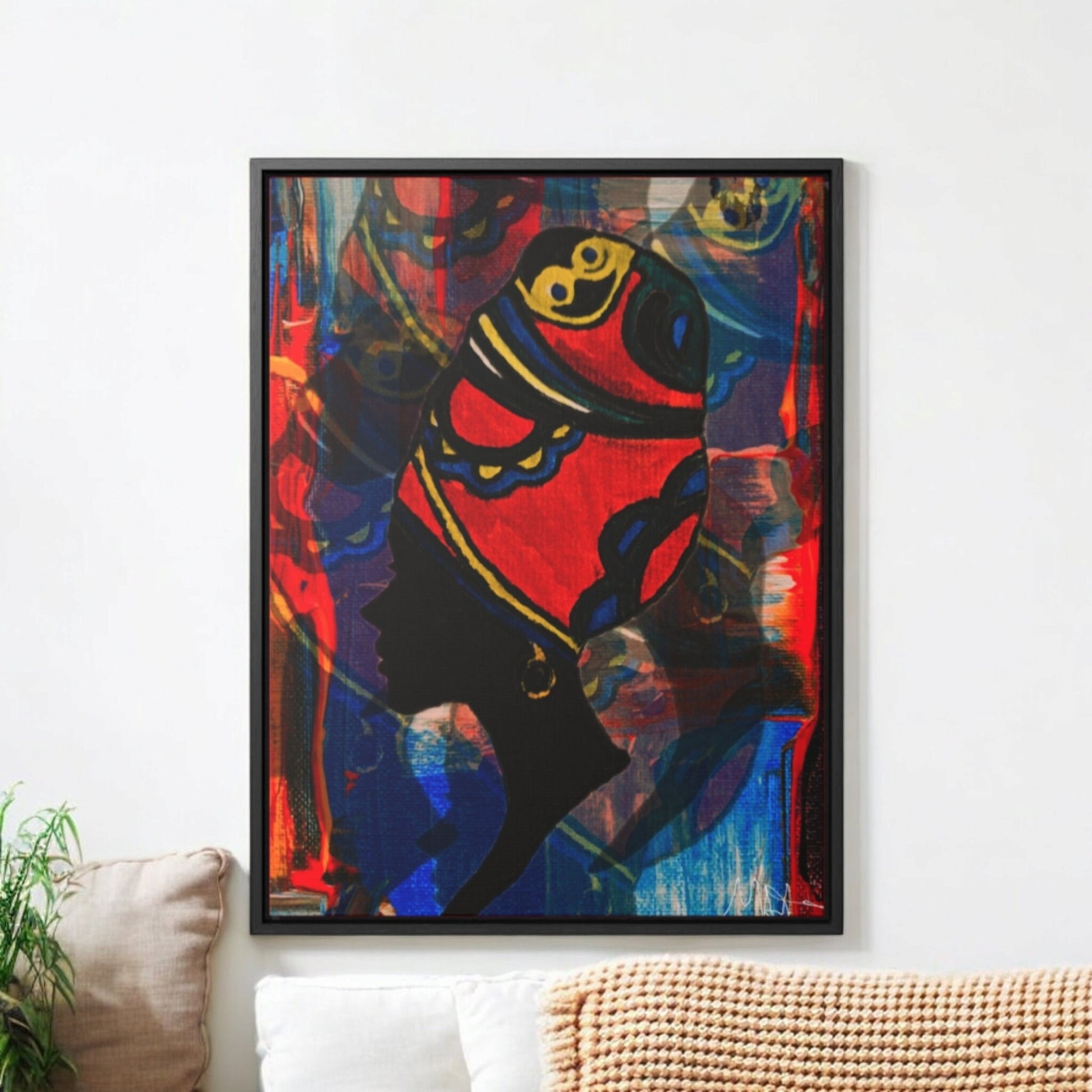 Artisan Black Woman Portrait, Handcrafted Wall Art, Empowering Home Decor, Vertical Frame