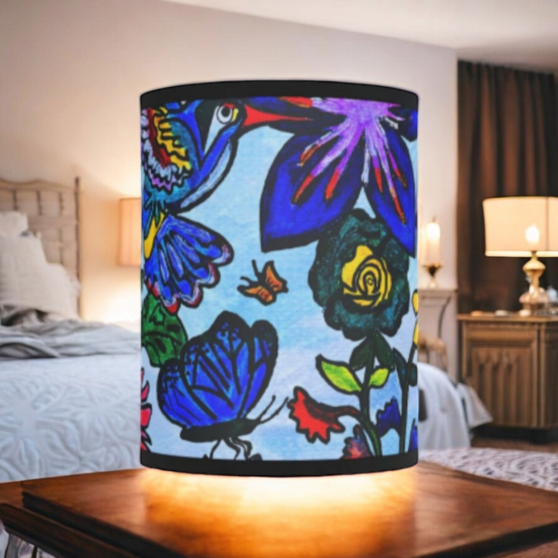 Spring Floral Themed Tripod Lamp, Artisan Crafted with High-Res Shade