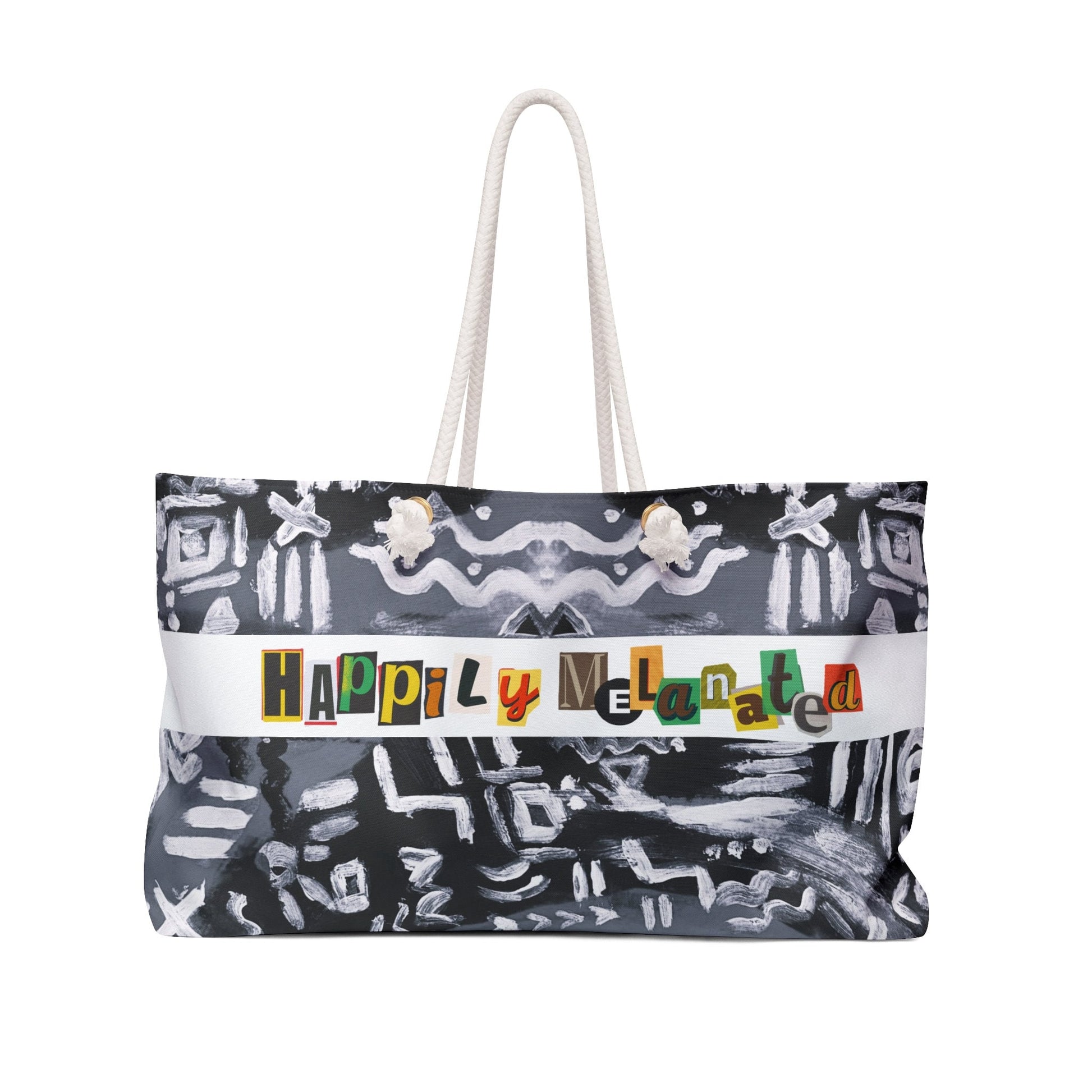 Black and White, Tribal Patterned Weekender Bag, Oversized, Durable Tote with Rope Handles for Beach & City Getaways, Unique Travel Gift