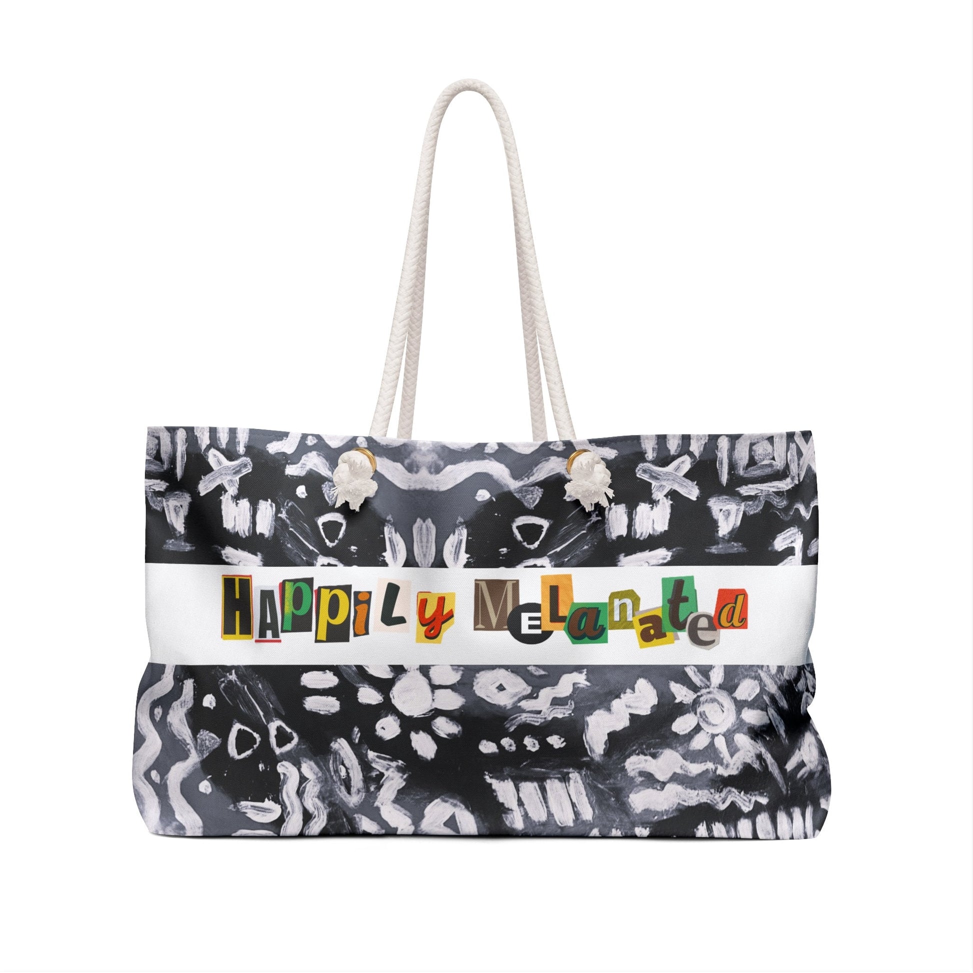 Black and White, Tribal Patterned Weekender Bag, Oversized, Durable Tote with Rope Handles for Beach & City Getaways, Unique Travel Gift