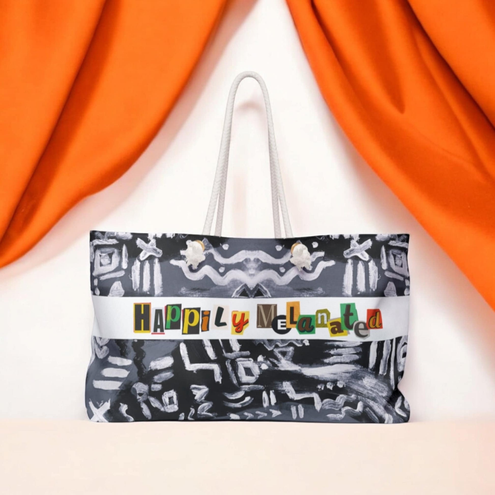 Black and White, Tribal Patterned Weekender Bag, Oversized, Durable Tote with Rope Handles for Beach & City Getaways, Unique Travel Gift