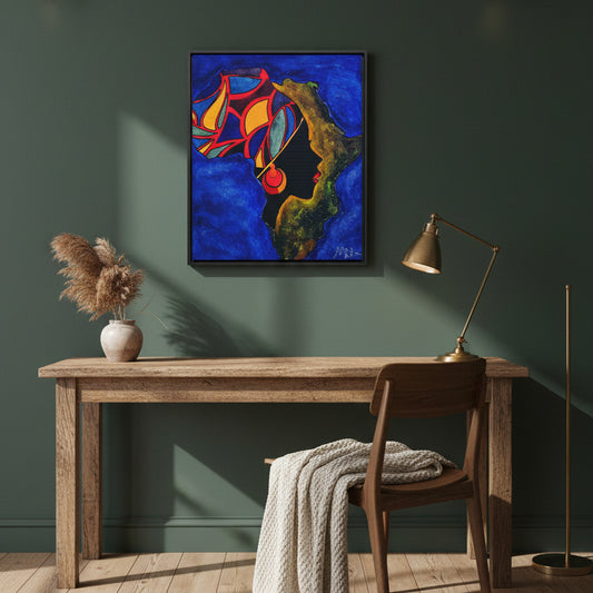 African Essence Original Ethnic Portrait - Authentic Continental Painting,Vertical Frame