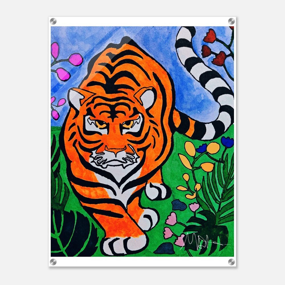 Striking Original Watercolor Tiger Acrylic Print - Vibrant Jungle Cat Artwork - Ideal For Living Room Display - Unique Art Collector Gift