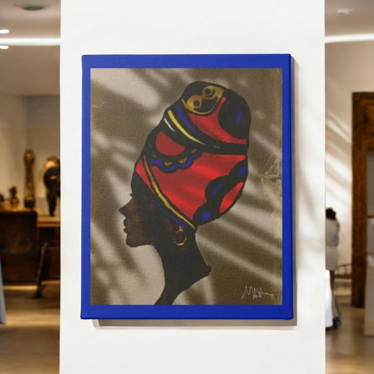 Original Artisan Black Woman Portrait, Elegant Afrocentric Painting, Office Decor