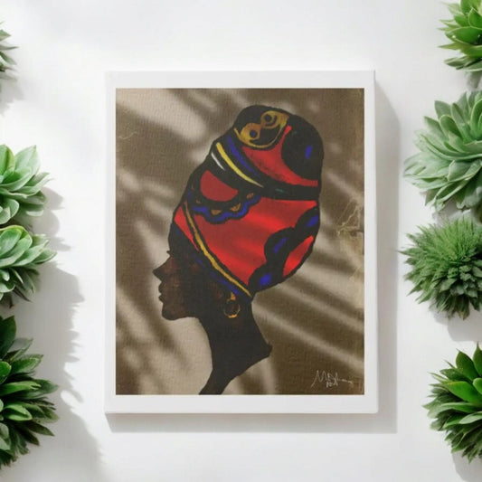 Original Artisan Black Woman Portrait, Elegant Afrocentric Painting, Office Decor