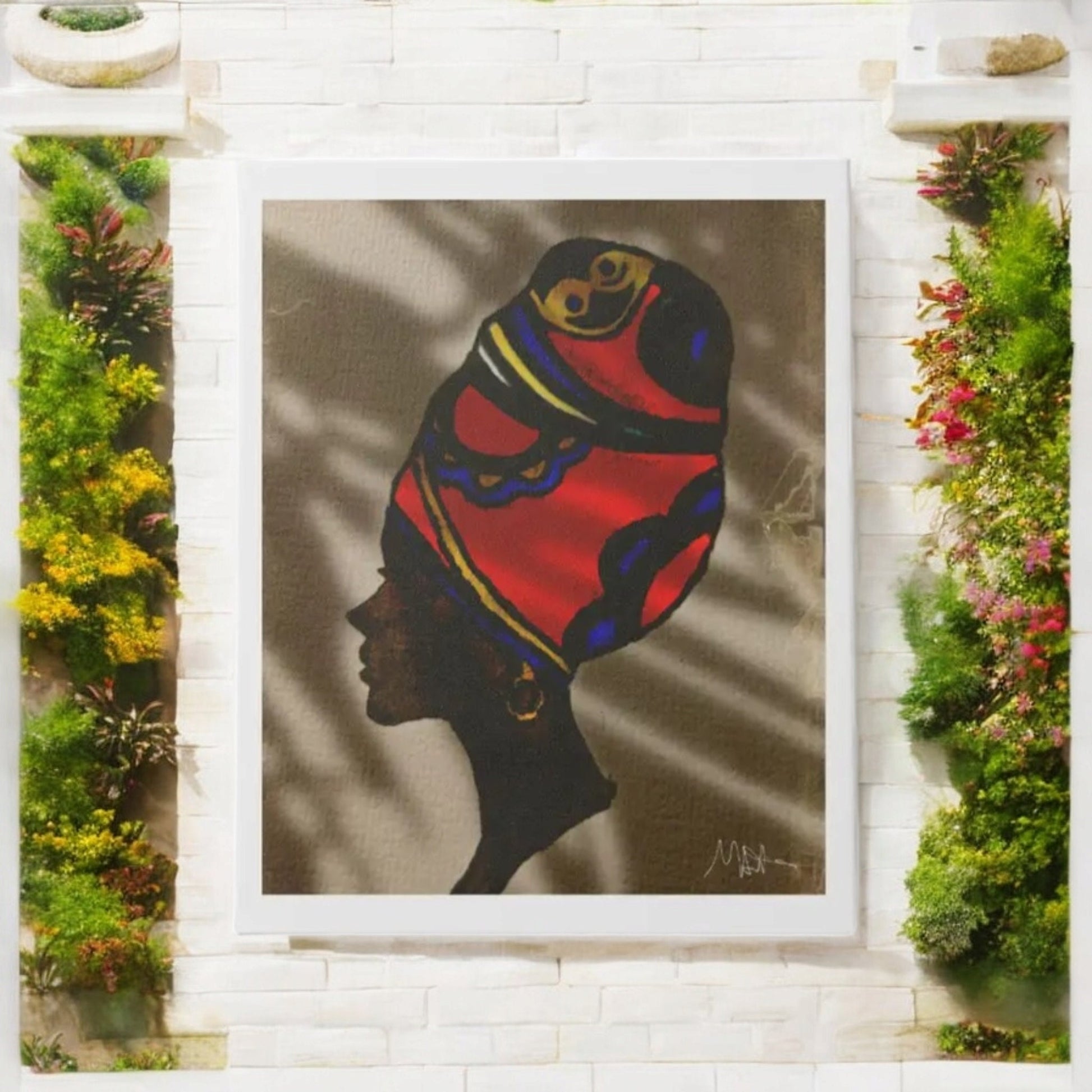 Original Artisan Black Woman Portrait, Elegant Afrocentric Painting, Office Decor