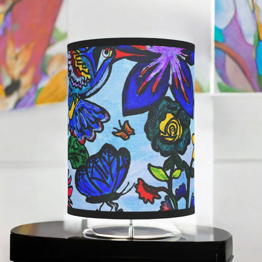 Spring Floral Themed Tripod Lamp, Artisan Crafted with High-Res Shade