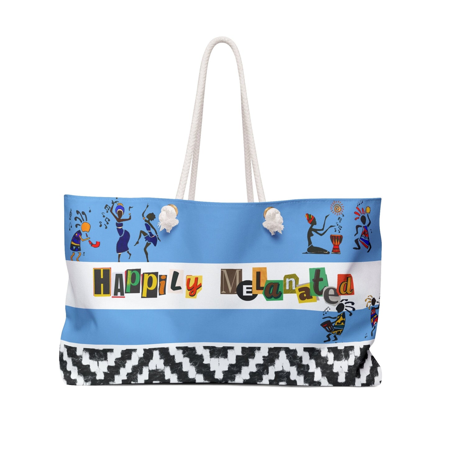 Handcrafted Ethnic Music Art Weekender Bag - Oversized, Durable Tote with Rope Handles