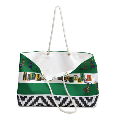 Handcrafted Ethnic Music Art Weekender Bag - Oversized, Durable Tote with Rope Handles