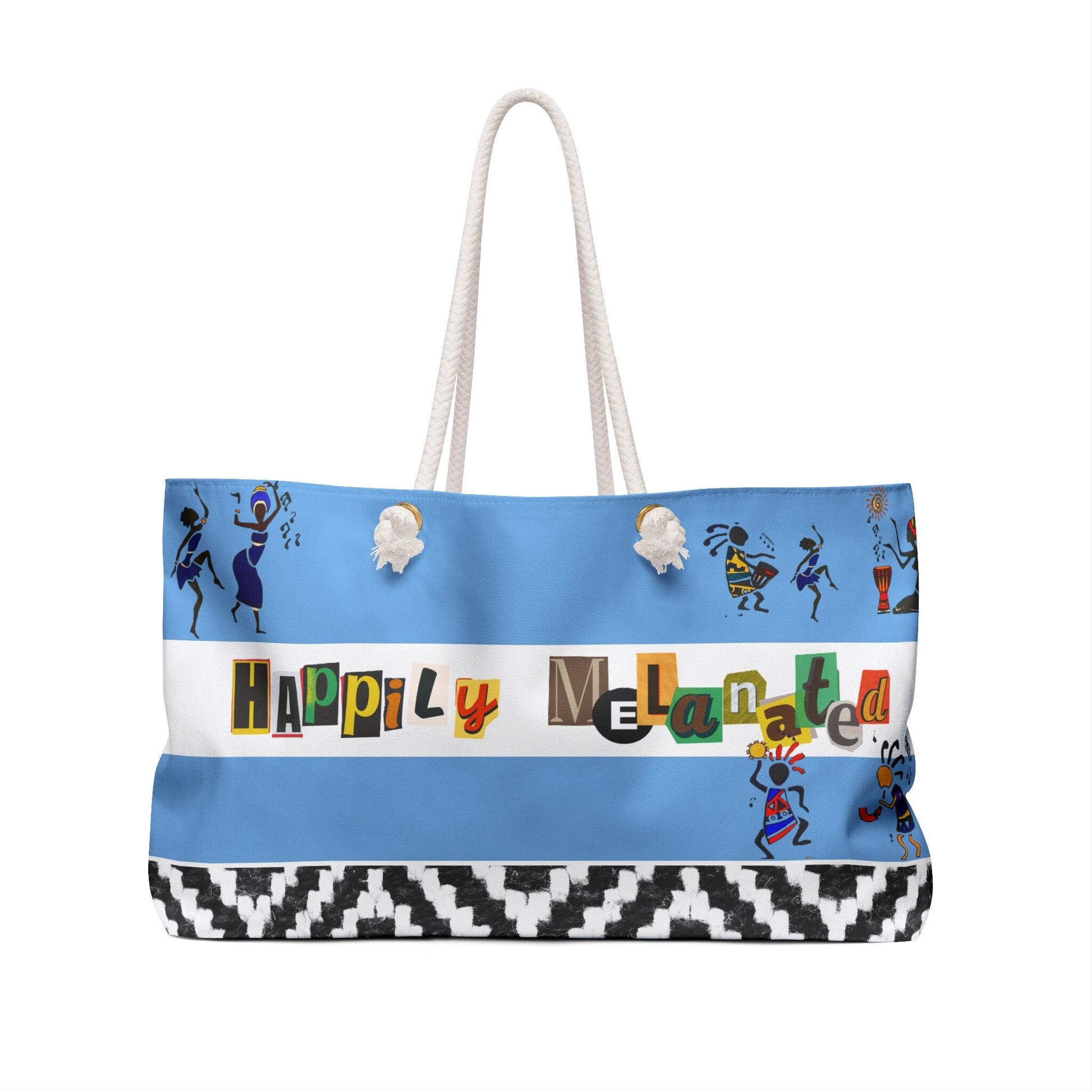 Handcrafted Ethnic Music Art Weekender Bag - Oversized, Durable Tote with Rope Handles