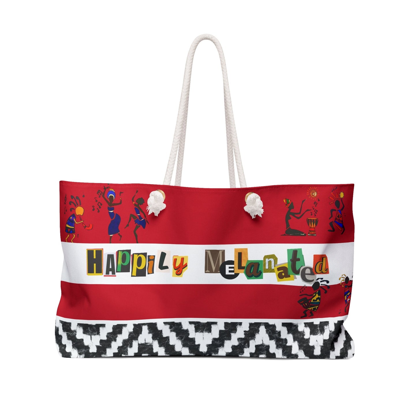 Handcrafted Ethnic Music Art Weekender Bag - Oversized, Durable Tote with Rope Handles